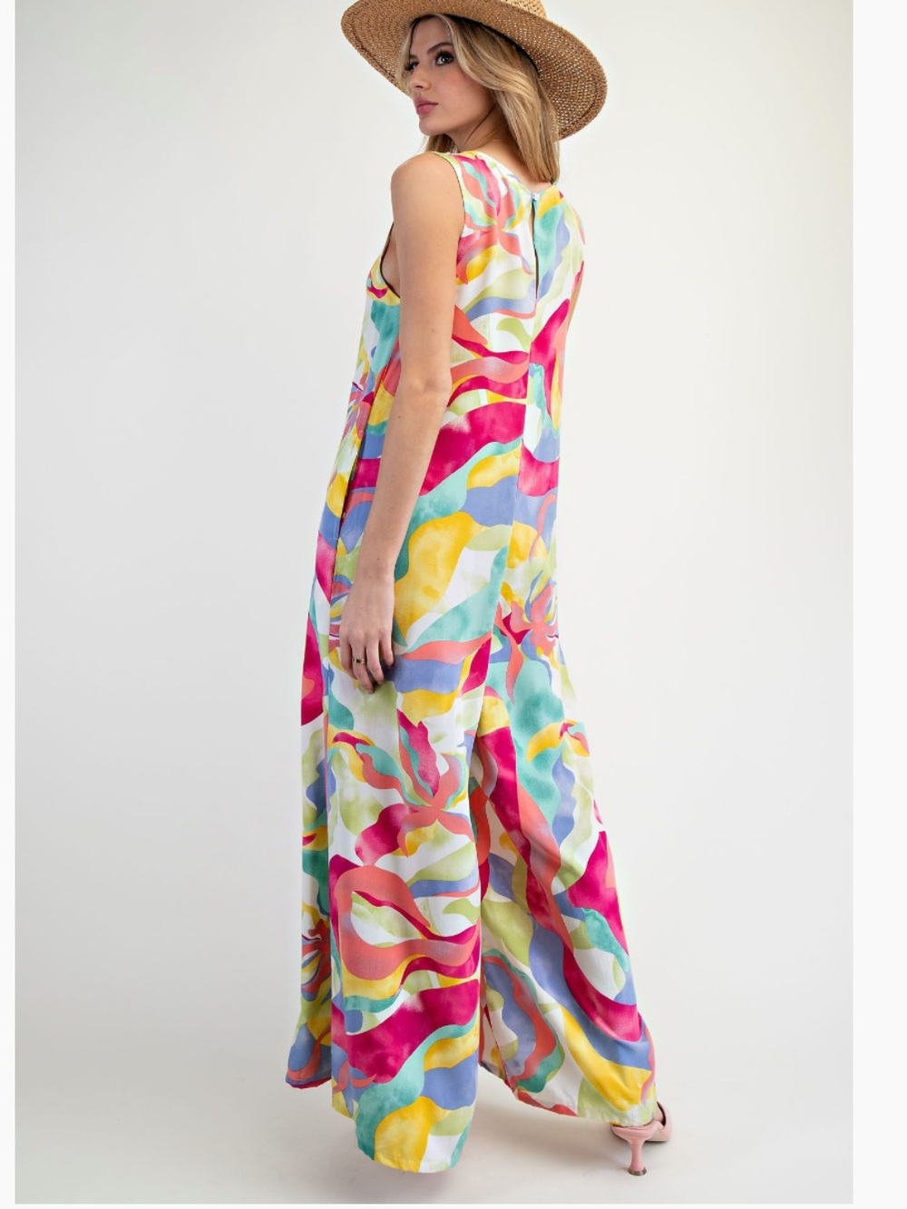 Easel V NECK PRINTED RAYON CHALLIS JUMPSUIT PANTS - Picture 4 of 4